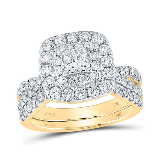 14K Yellow Gold Princess Diamond Halo Bridal Wedding Ring Band Set 2ctw, Womens Size: 5-10