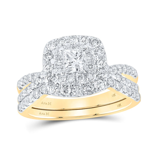 14K Yellow Gold Princess Diamond Halo Bridal Wedding Ring Band Set 1-1/2 Cttw, Womens Size: 5-10