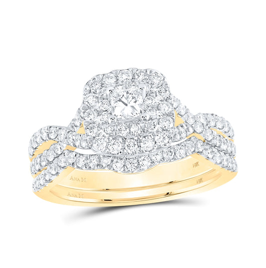 14K Yellow Gold Princess Dia. Halo Bridal Wedding Band Set 1ctw, Women's Size: 5-10