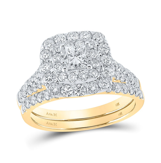 14K Yellow Gold Princess Dia. Halo Bridal Wedding Ring Band Set 2ctw, Women's Size: 5-10