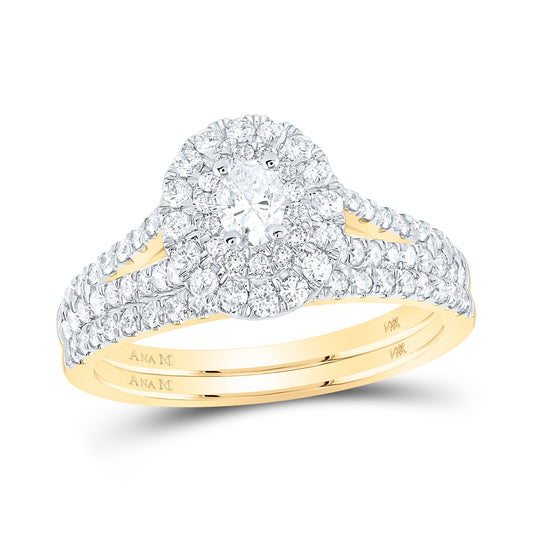 14K Yellow Gold Oval Diamond Halo Wedding Band Set 1ctw, Women's Size: 5-10