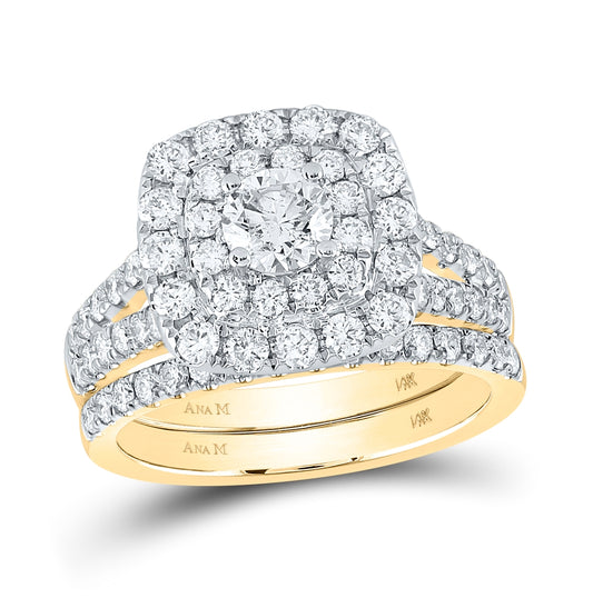 14K Yellow Gold Round Diamond Halo Bridal Wedding Ring Band Set 2ctw, Women's Size: 5-10