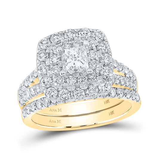 14K Yellow Gold Princess Diamond Halo Bridal Wedding Ring Band Set 2ctw, Women's Size: 5-10