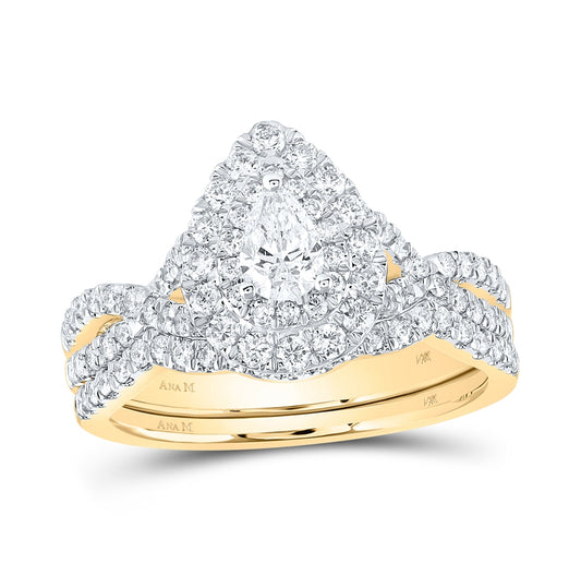 14K Yellow Gold Pear Dia. Halo Bridal Wedding Band Set 1ctw, Women's Size: 5-10