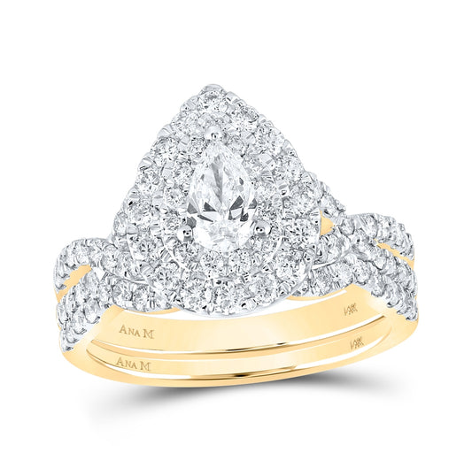 14K Yellow Gold Pear Dia. Halo Bridal Wedding Band Set 1-1/2ctw, Women's Sz: 5-10