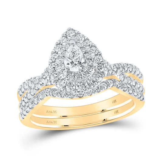 14K Yellow Gold Pear Diamond Halo Bridal Wedding Ring Band Set 1ctw, Women's Size: 5-10