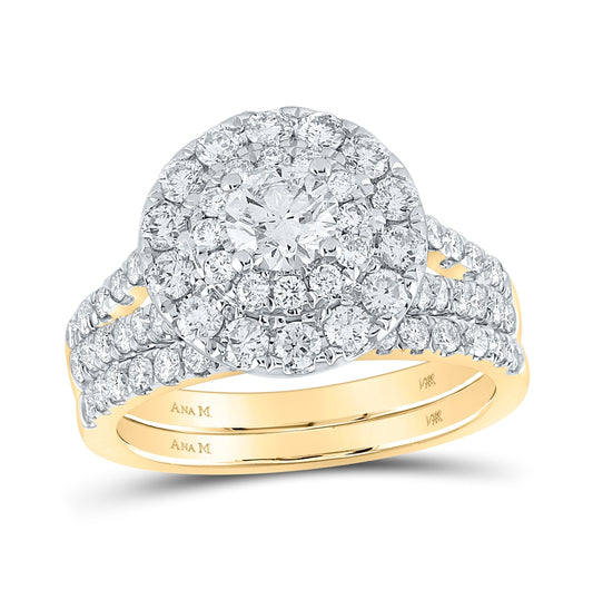 14K Yellow Gold Round Dia. Halo Bridal Wedding Band Set 2ctw, Women's Sz: 5-10