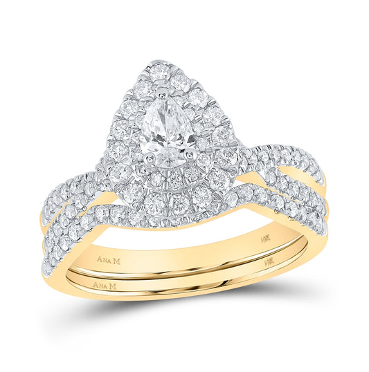 14K Yellow Gold Pear Diamond Halo Bridal Wedding Band Set 1ctw, Women's Sz: 5-10