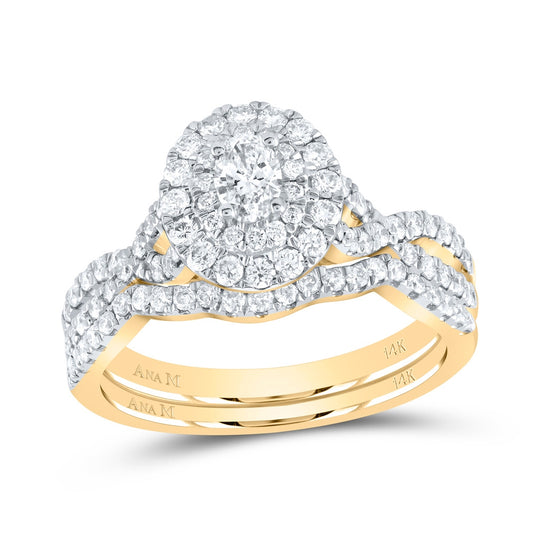 14K Yellow Gold Oval Diamond Halo Bridal Wedding Ring Band Set 1ctw, Women's Size: 5-10