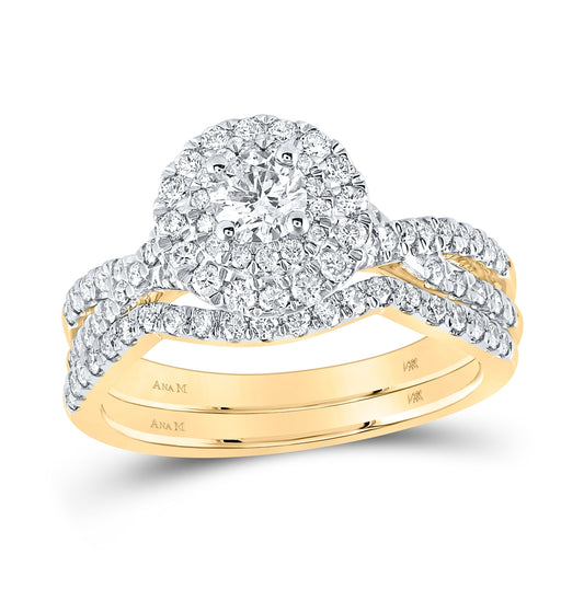 14K Yellow Gold Round Diamond Halo Bridal Wedding Ring Band Set 1ctw, Women's Size: 5-10