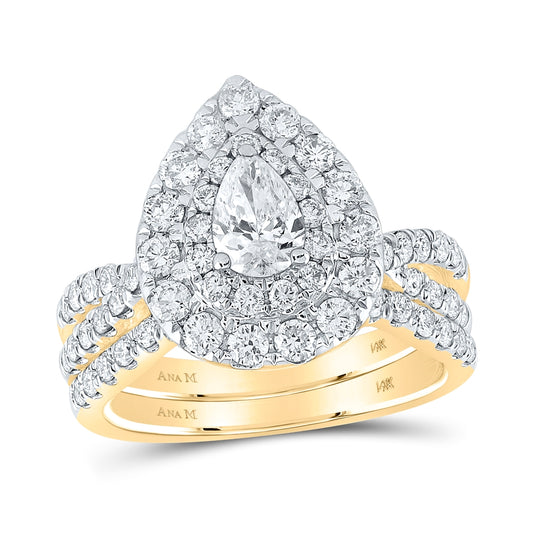 14K Yellow Gold Pear Diamond Halo Bridal Wedding Ring Band Set 2ctw, Womens Size: 5-10