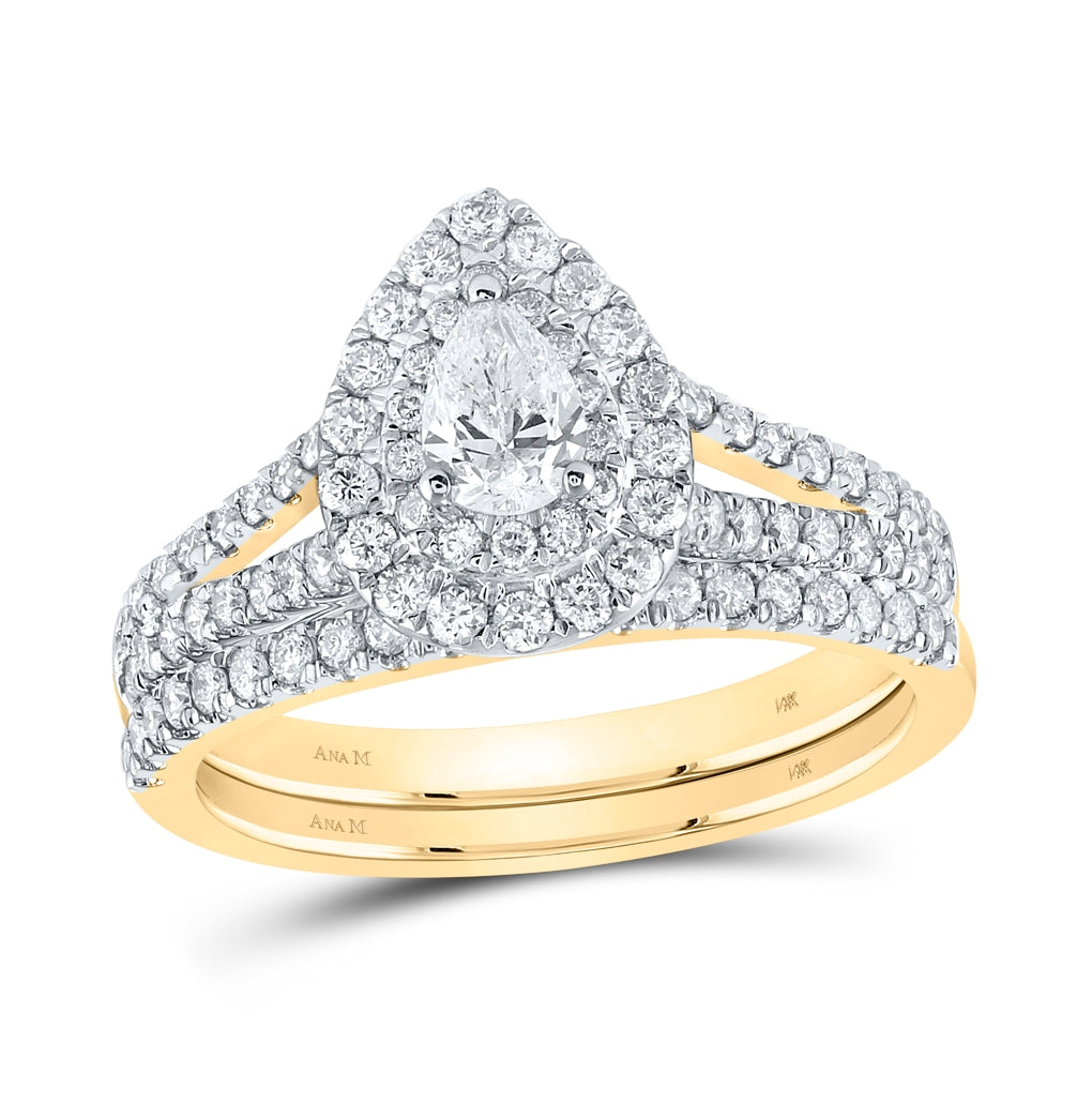 14K Rose Or Yellow Gold Pear Diamond Halo Bridal Wedding Ring Band Set , Womens Size: 5-10