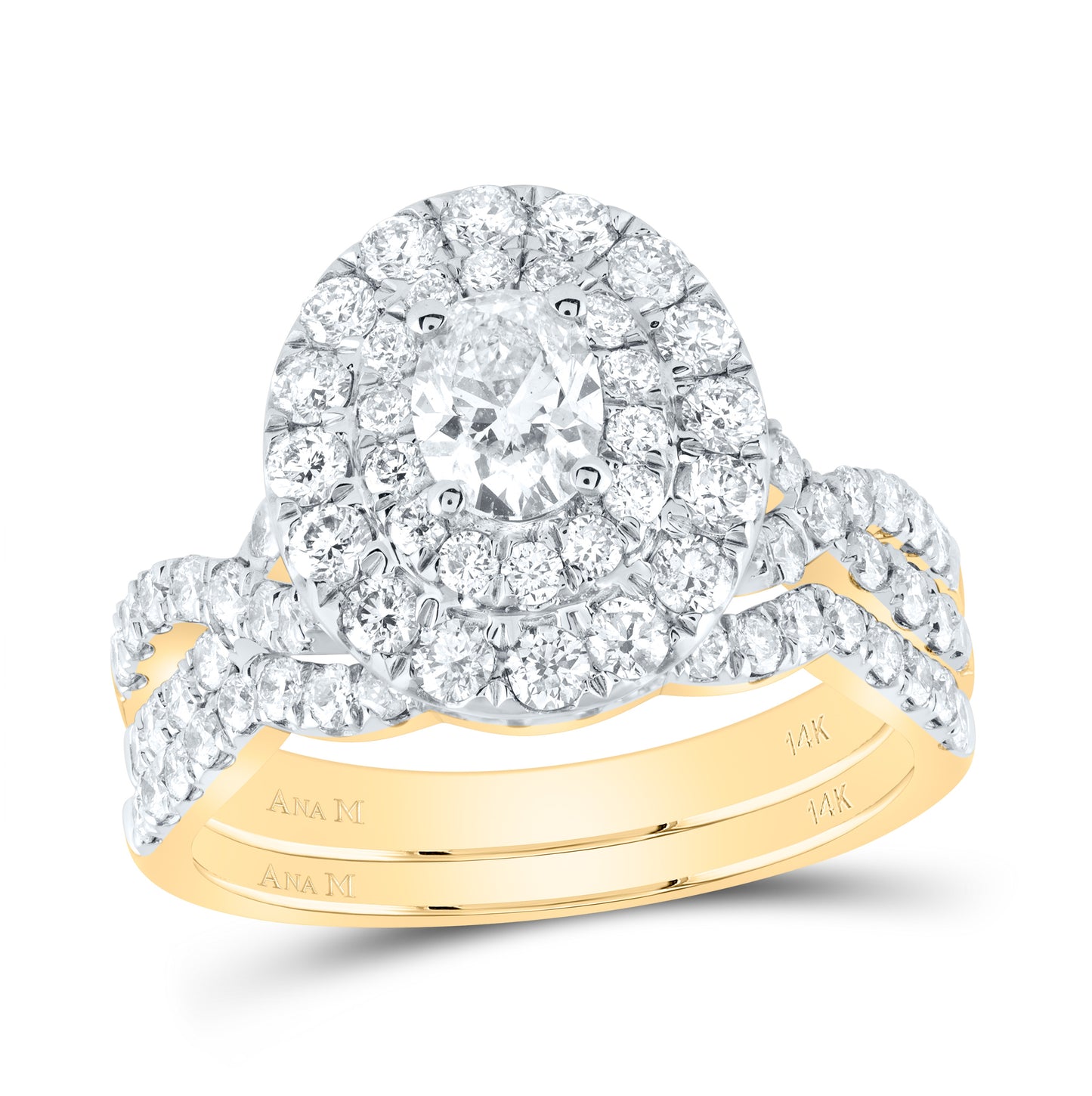 14kt Yellow Gold 2 Ctw Diamond Ana M 1/2ct-coval Bridal Set Double Halo