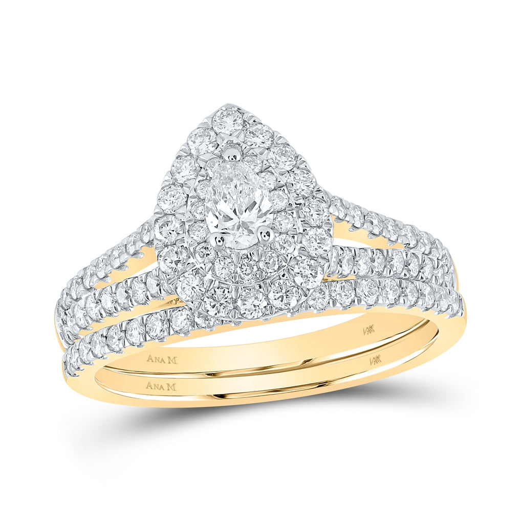 14K Rose Or Yellow Gold Pear Diamond Halo Bridal Wedding Ring Band Set , Womens Size: 5-10