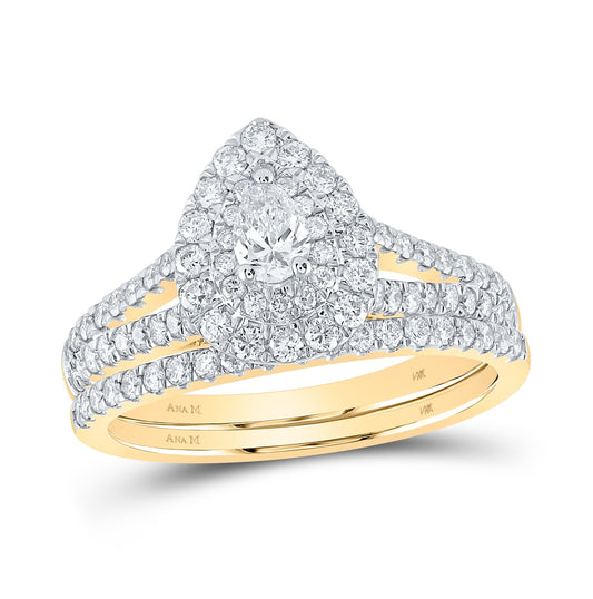 14K Rose Or Yellow Gold Pear Diamond Halo Bridal Wedding Ring Band Set , Womens Size: 5-10