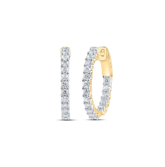 10K Yellow Gold Womens Round Diamond In Out Hoop Earrings 1-1/2 Cttw