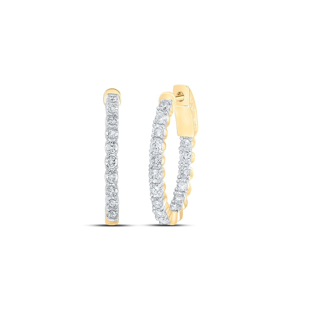 10K White Or Yellow Gold Womens Round Diamond Inside Outside Hoop Earrings