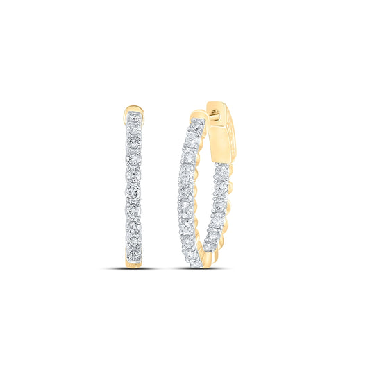 10K White Or Yellow Gold Womens Round Diamond Inside Outside Hoop Earrings