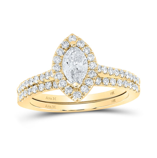 14K Yellow Gold Marquise Diamond Halo Bridal Wedding Ring Band Set 1ctw, Womens Size: 5-10