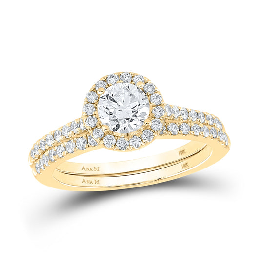 14K Yellow Gold Round Diamond Halo Bridal Wedding Ring Band Set 1-1/4ctw, Womens Size: 5-10