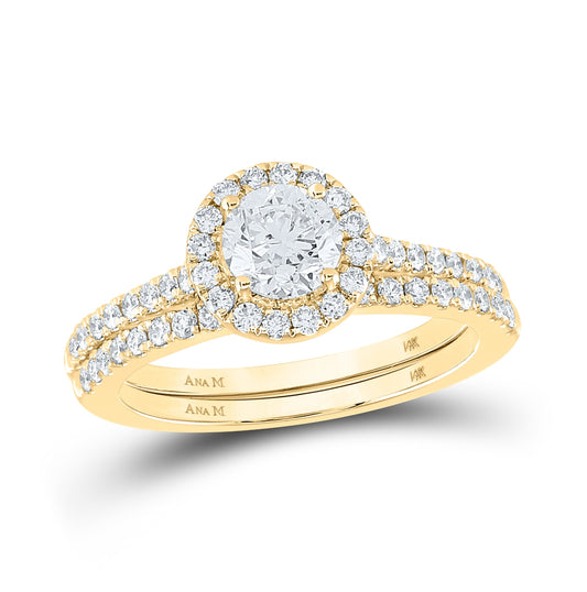 14K Yellow Gold Round Diamond Halo Wedding Band Set 1ctw, Women's Size: 5-10