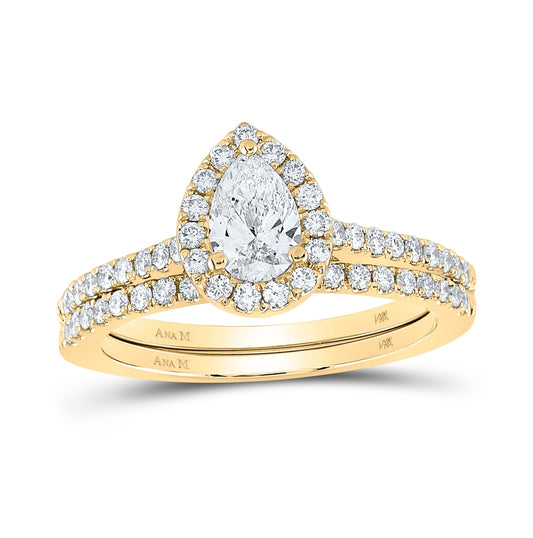 14kt Yellow Gold 1ctw Diamond Ana M 1/2ct-cpear Bridal Set Single Halo