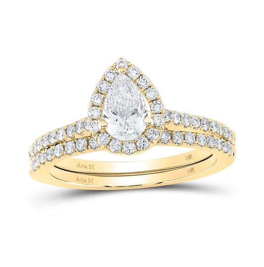 14K Yellow Gold Pear Diamond Halo Bridal Wedding Band Set 1ctw, Women's Size: 5-10