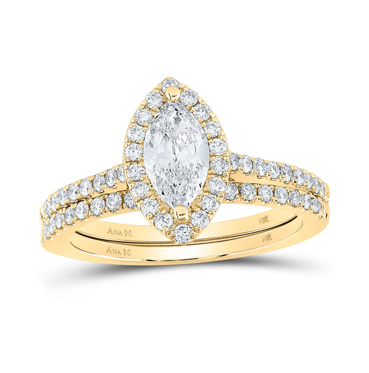 14K Yellow Gold Marquise Diamond Halo Bridal Wedding Ring Band Set 1-1/4 Cttw, Womens Size: 5-10