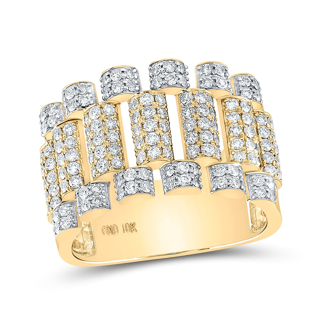 10K Yellow Or Rose Gold Mens Round Diamond Statement Band Ring, Mens Size: 7-13