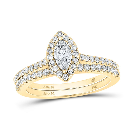 14K Yellow Or White Gold Marquise Diamond Halo Bridal Wedding Ring Band Set 7/8 Cttw, Womens Size: 5-10