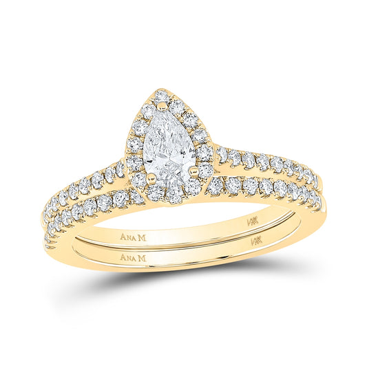 14K Yellow Or White Gold Pear Diamond Halo Bridal Wedding Ring Band Set 7/8 Cttw, Womens Size: 5-10