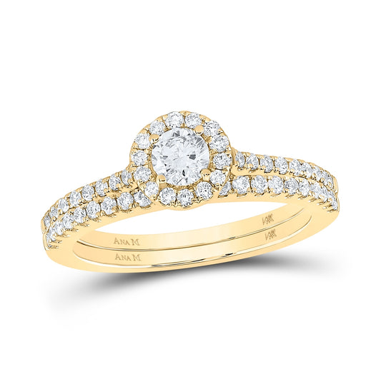 14K Yellow Or White Gold Round Diamond Halo Bridal Wedding Ring Band Set 7/8 Cttw, Womens Size: 5-10
