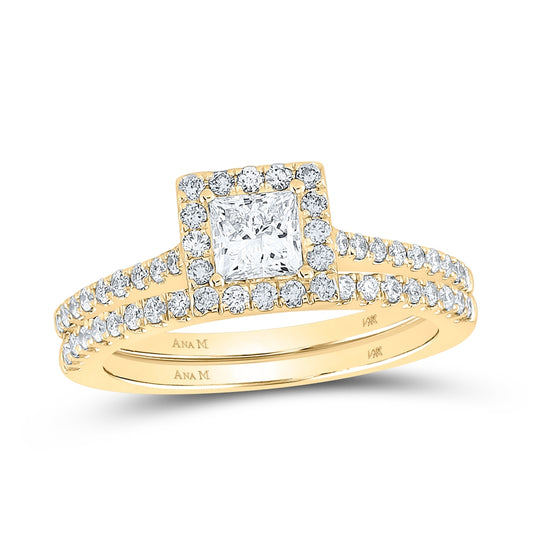 14K Yellow Or White Gold Princess Diamond Halo Bridal Wedding Ring Band Set 1 Cttw, Womens Size: 5-10