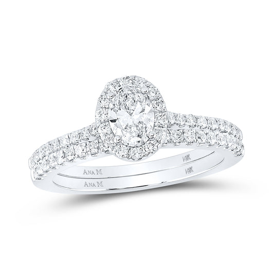 14K Two-tone Gold Oval Diamond Halo Bridal Wedding Ring Band Set 1ctw, Womens Size: 5-10