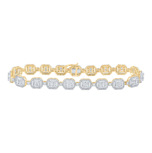10K Yellow Gold Mens Baguette Diamond 8.5-inch Link Bracelet 4-1/2 Cttw, Length: 8.5 In, Width: 0.33 In