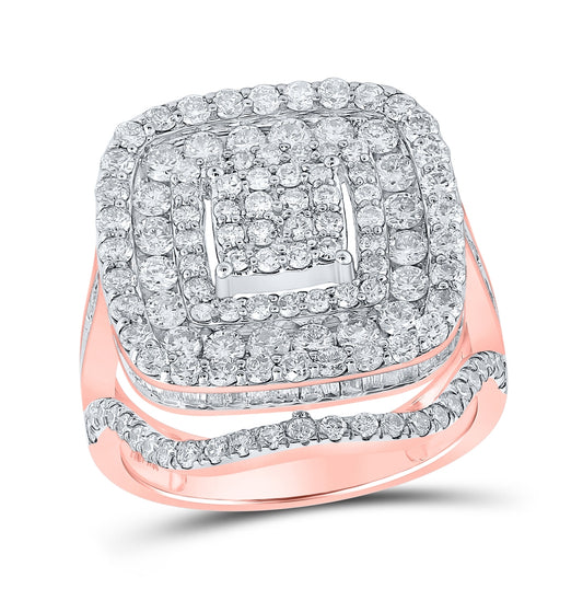 10K Rose Gold Womens Baguette Diamond Square Ring 2-3/4 Cttw, Womens Size: 5-10