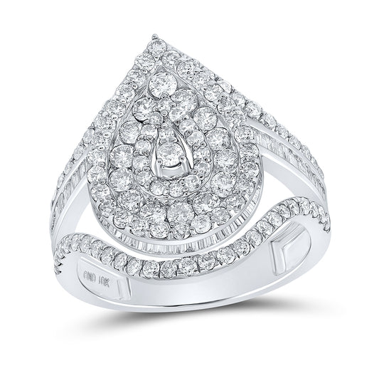 10K White Gold Womens Round Diamond Tear Cluster Ring 1-7/8 Cttw, Womens Size: 5-10
