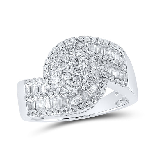 10K White Gold Womens Round Diamond Oval Cluster Ring 1ctw, Womens Size: 5-10