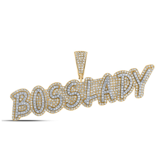 10K Yellow Gold Mens Round Diamond BOSSLADY Charm Pendant 1-1/2 Cttw, Length: 0.87 In, Width: 2.14 In