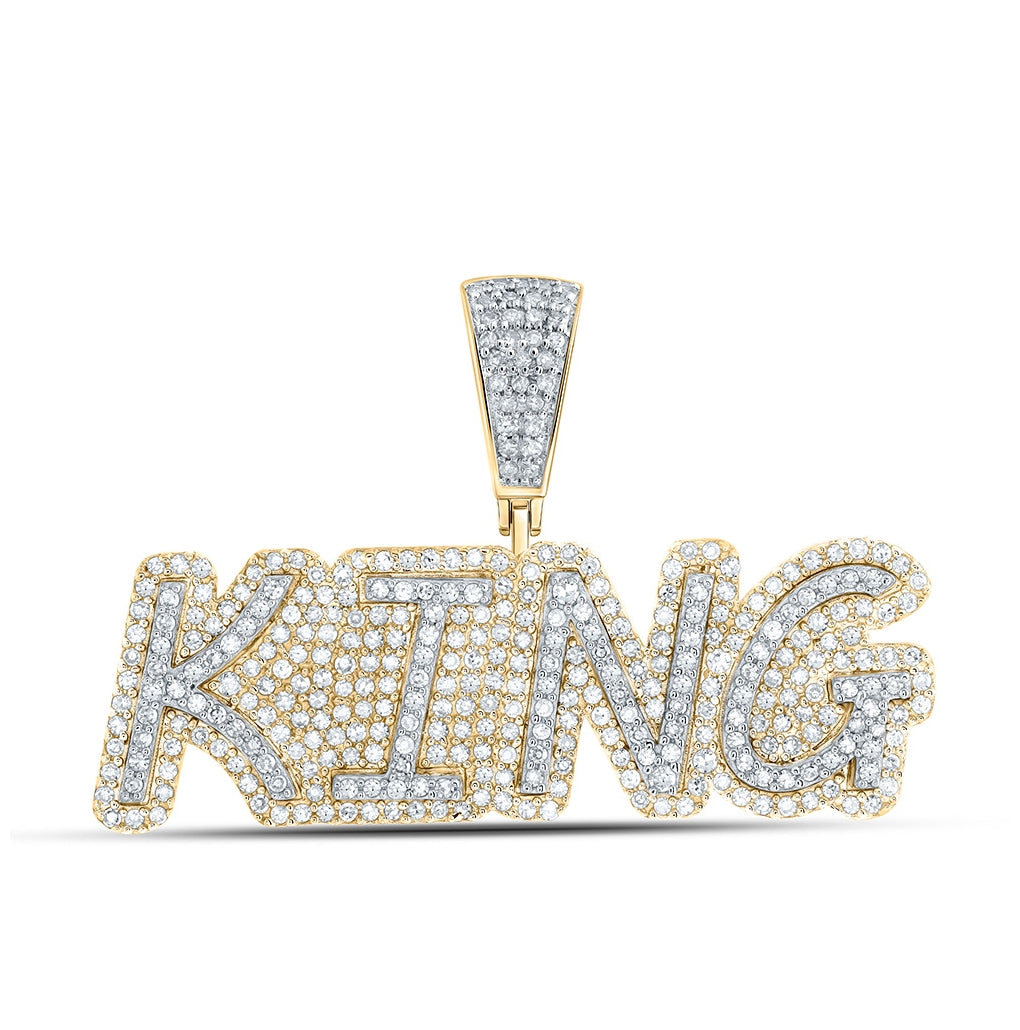 10K Yellow Gold Mens Round Diamond KING Charm Pendant 1 Cttw, Length: 0.94 In, Width: 1.52 In