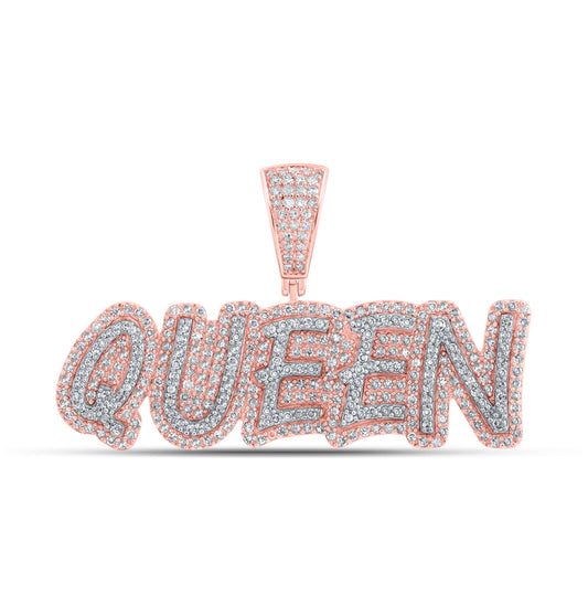 10K Rose Gold Mens Round Diamond QUEEN Charm Pendant 1 Cttw, Length: 0.94 In, Width: 1.56 In