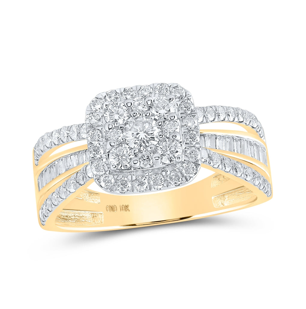 10K White Or Yellow Gold Womens Round Diamond Square Ring , Womens Size: 5-10