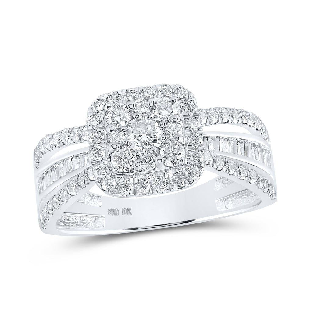 10K White Or Yellow Gold Womens Round Diamond Square Ring , Womens Size: 5-10