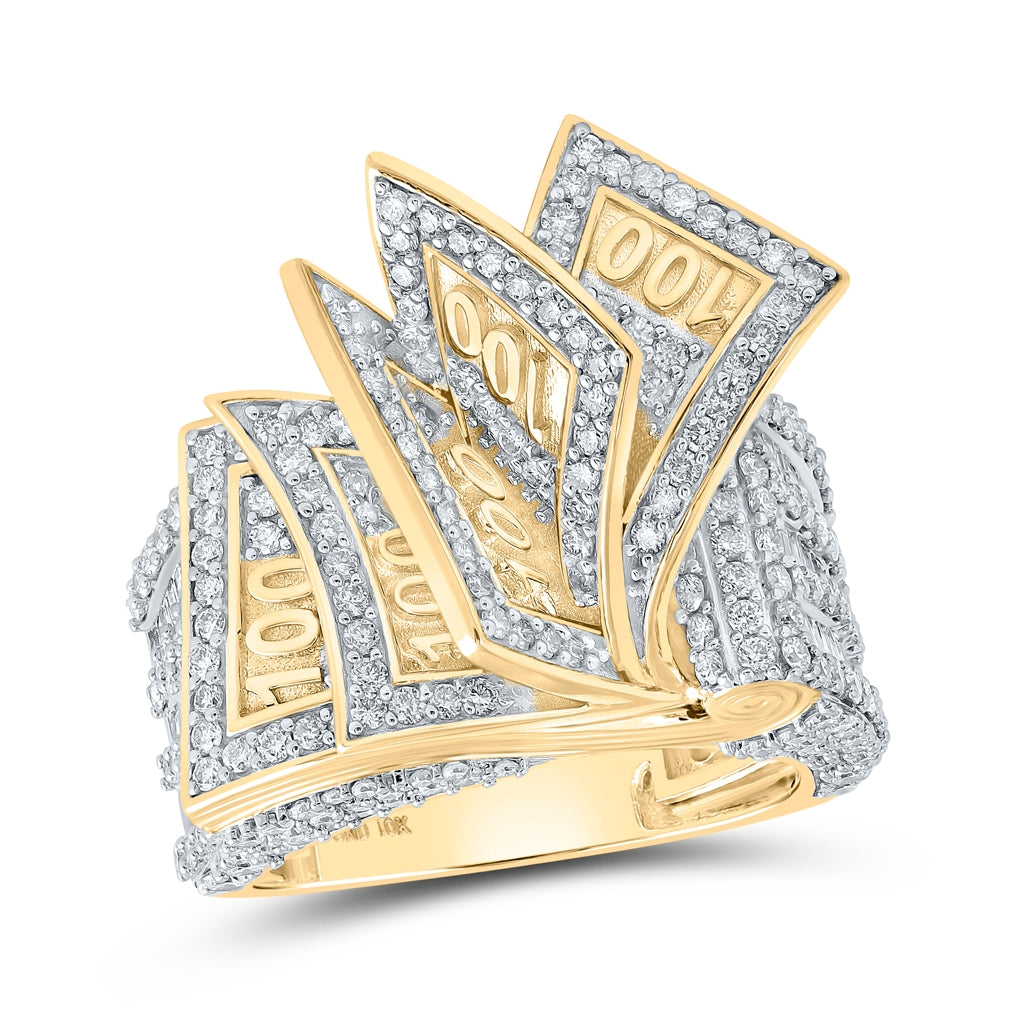 10K Yellow Gold Mens Baguette Diamond 100 Bill Band Ring 3-1/3 Cttw, Mens Size: 7-13