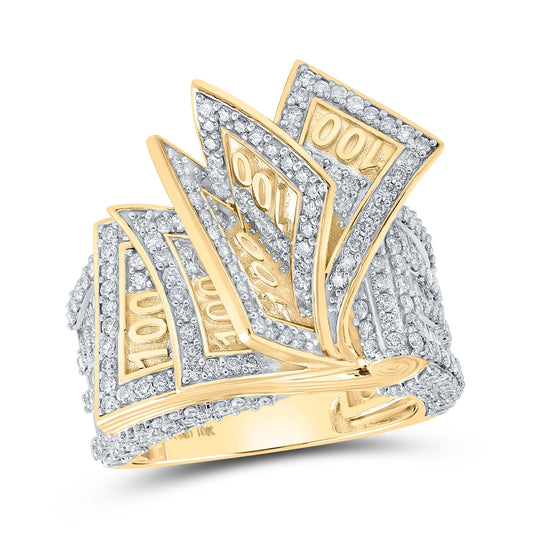 10K Yellow Gold Mens Baguette Diamond 100 Bill Band Ring 3-1/3 Cttw, Mens Size: 7-13