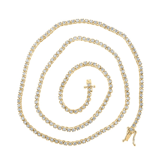 14K Yellow Or White Gold Mens Round Diamond 18-inch Tennis Chain Necklace 3-1/4 Cttw, Length: 18 In