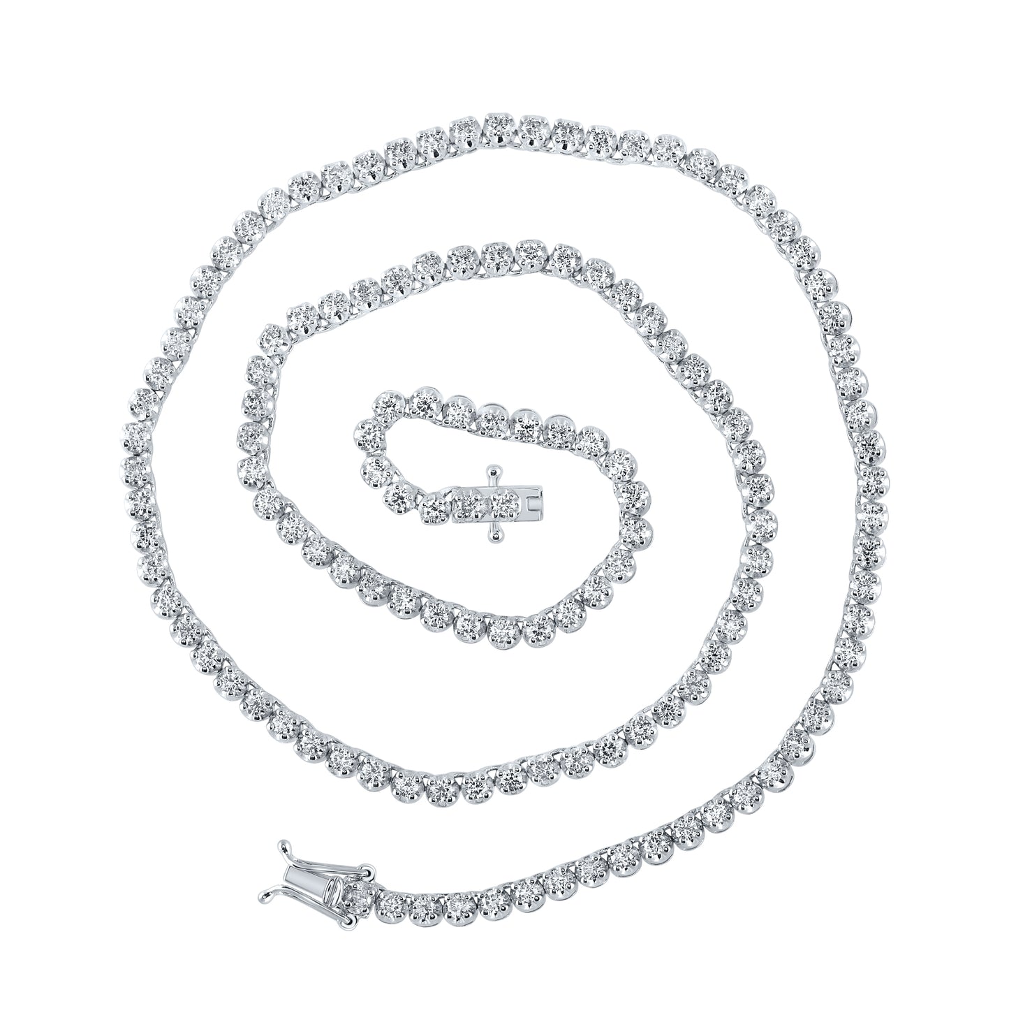 14K Yellow Or White Gold Mens Round Diamond 16-inch Single Row Tennis Chain Necklace 4-3/8 Cttw, Length: 16 In