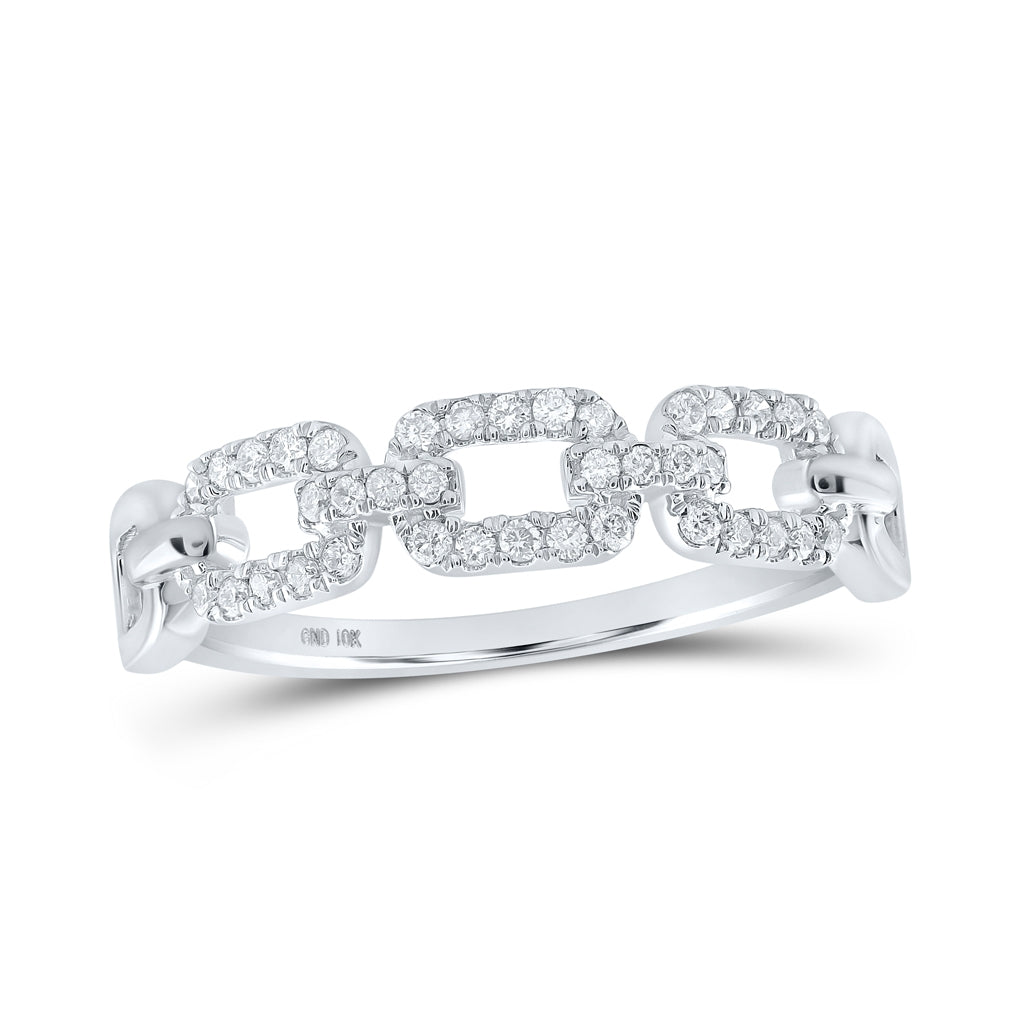 10K Yellow Or White Or Rose Gold Womens Round Diamond Link Stackable Band Ring , Womens Size: 5-10