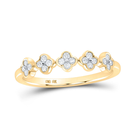 10K Yellow Or White Or Rose Gold Womens Round Diamond Clover Stackable Band Ring , Womens Size: 5-10