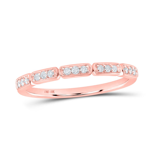 10K Rose Gold Womens Round Diamond Stackable Band Ring 1/8ctw, Womens Size: 5-10